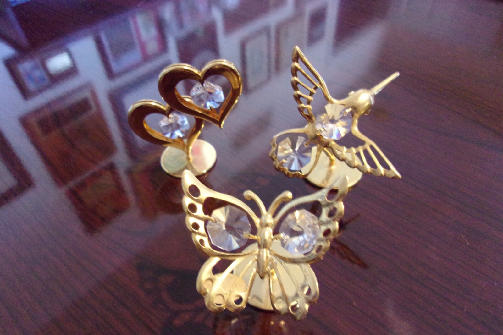 AUSTRIAN CRYSTAL, 24k GOLD PLATED BUTTERFLY, HUMMINGBIRD AND HEARTS (3 ITEMS)