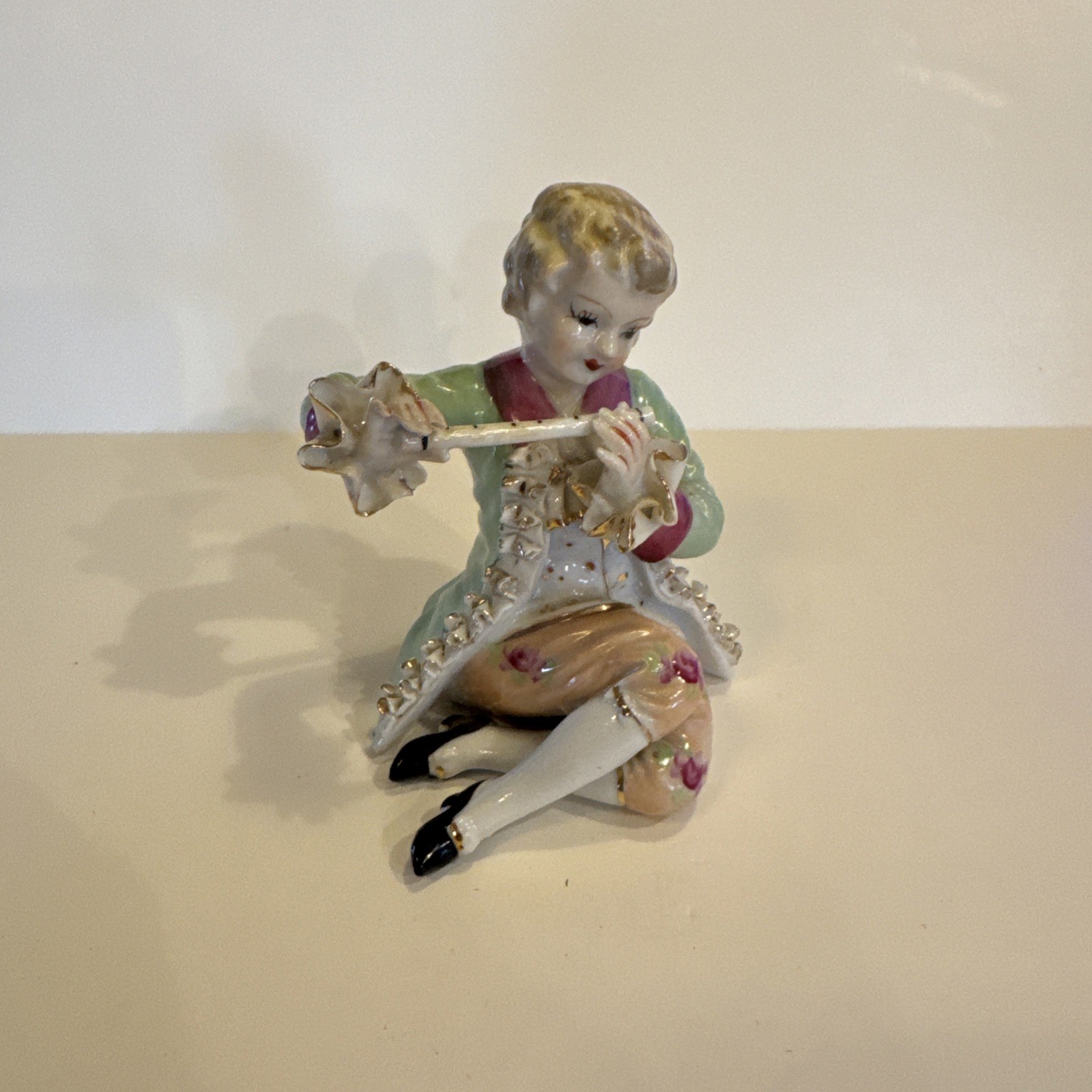 Vintage Porcelain/Ceramic Victorian Boy with Flute Figurine 3.2″ x 3″ and 4″tall