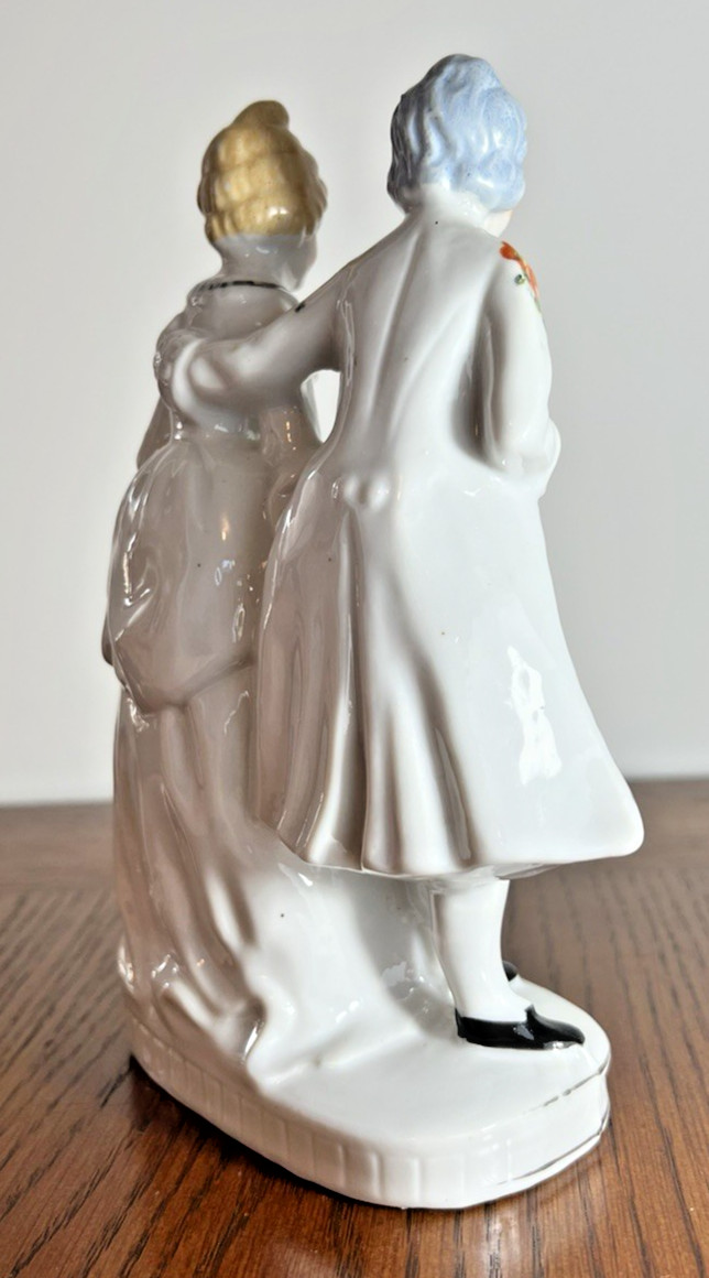 Porcelain Colonial Couple in White Formal Dress Figurine Victorian Made in Japan