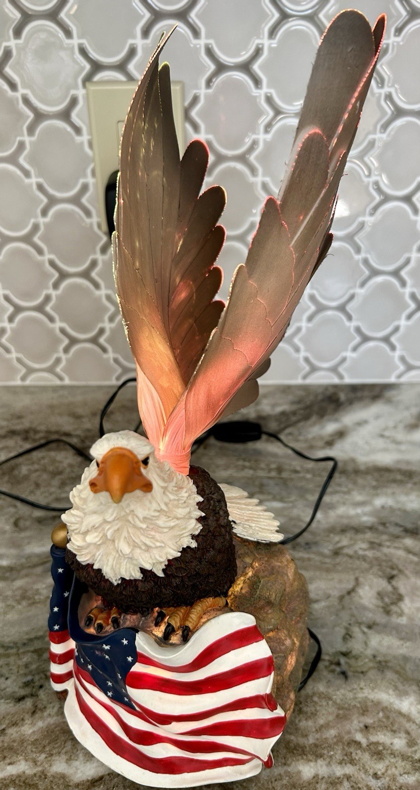 American Flag Bald Eagle w/ Light Up Wings 13.5” Tall Multi Color-1990’s