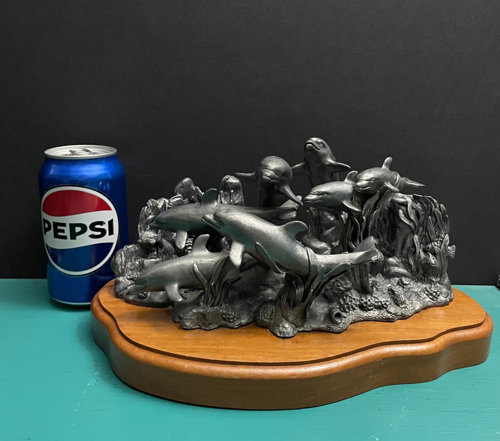 Michael Ricker Pewter Dolphin Pod Nautical Sea Life Corral Reef Ocean Art Statue