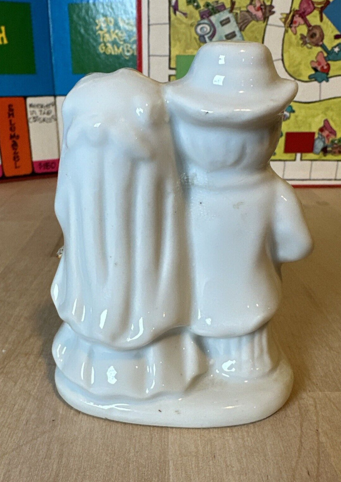Antique Wedding Cake Topper, Bride & Groom Porcelain Figurine w Ribbon