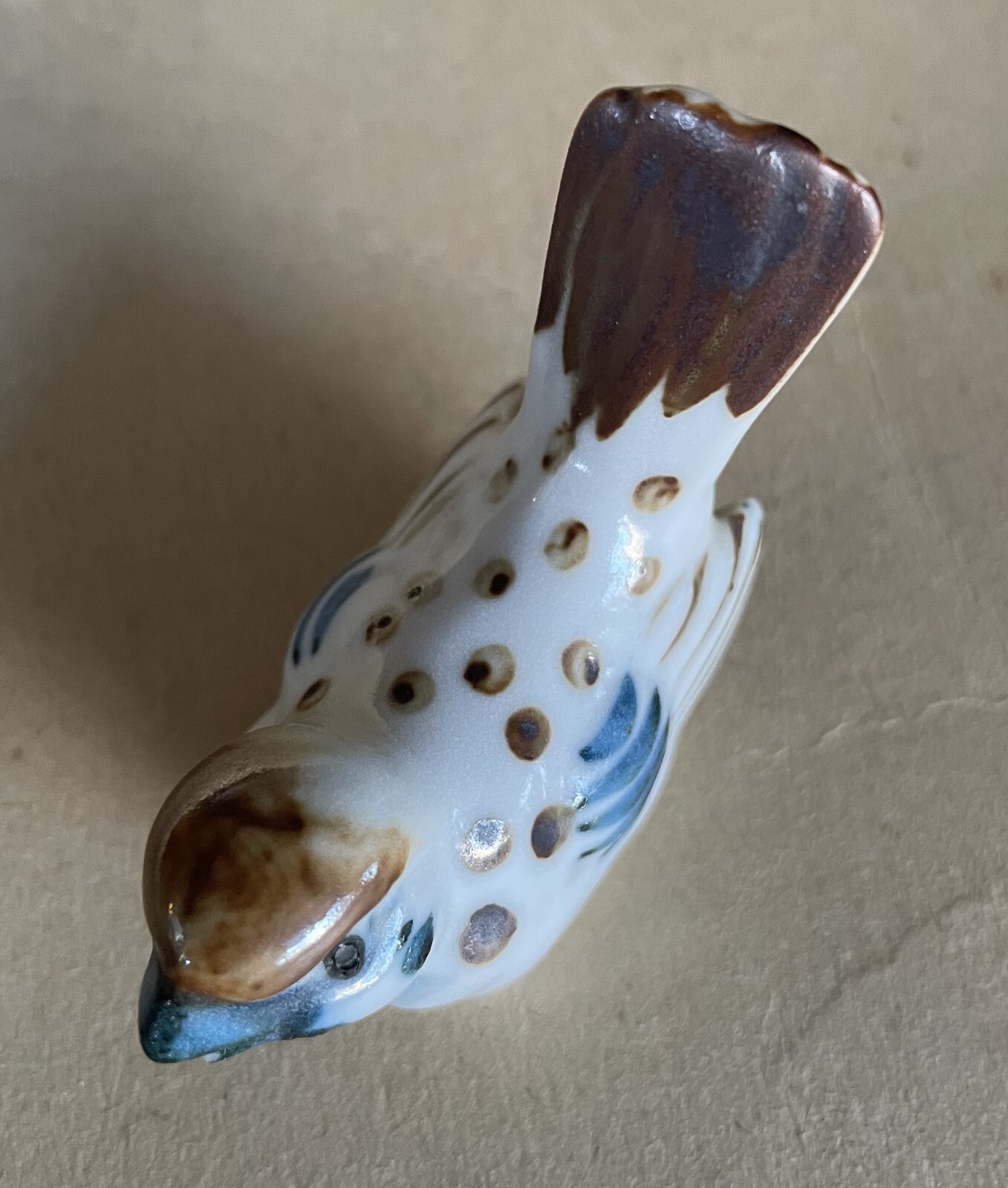OTAGIRI BIRD Figurine JAPAN Blue Brown SPARROW Mini 2 Inch Porcelain Vintage OMC