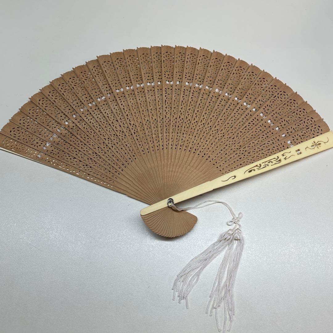 Showa Beige Watermark Fan with Tassels Paper 8.6in/22cm square