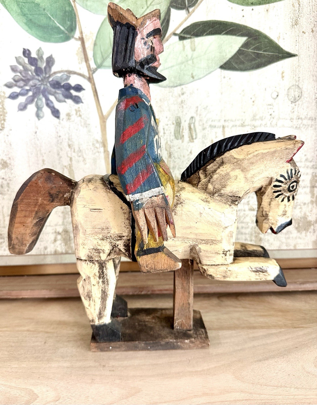 Antique 1920 Hand Carved Wood Folk Art “Santos” St James Horseback Sword, Mexico