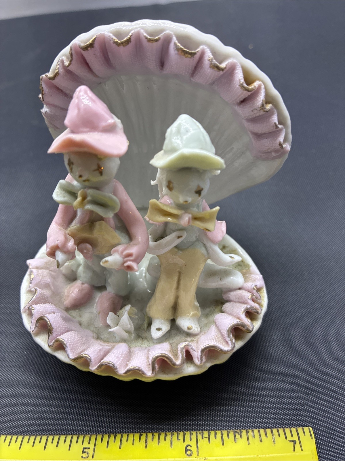 Lefton Figurine 2x Clam Shells Boy Girl Set Vintage Geo. Z Lefton 1950s GORGEOUS