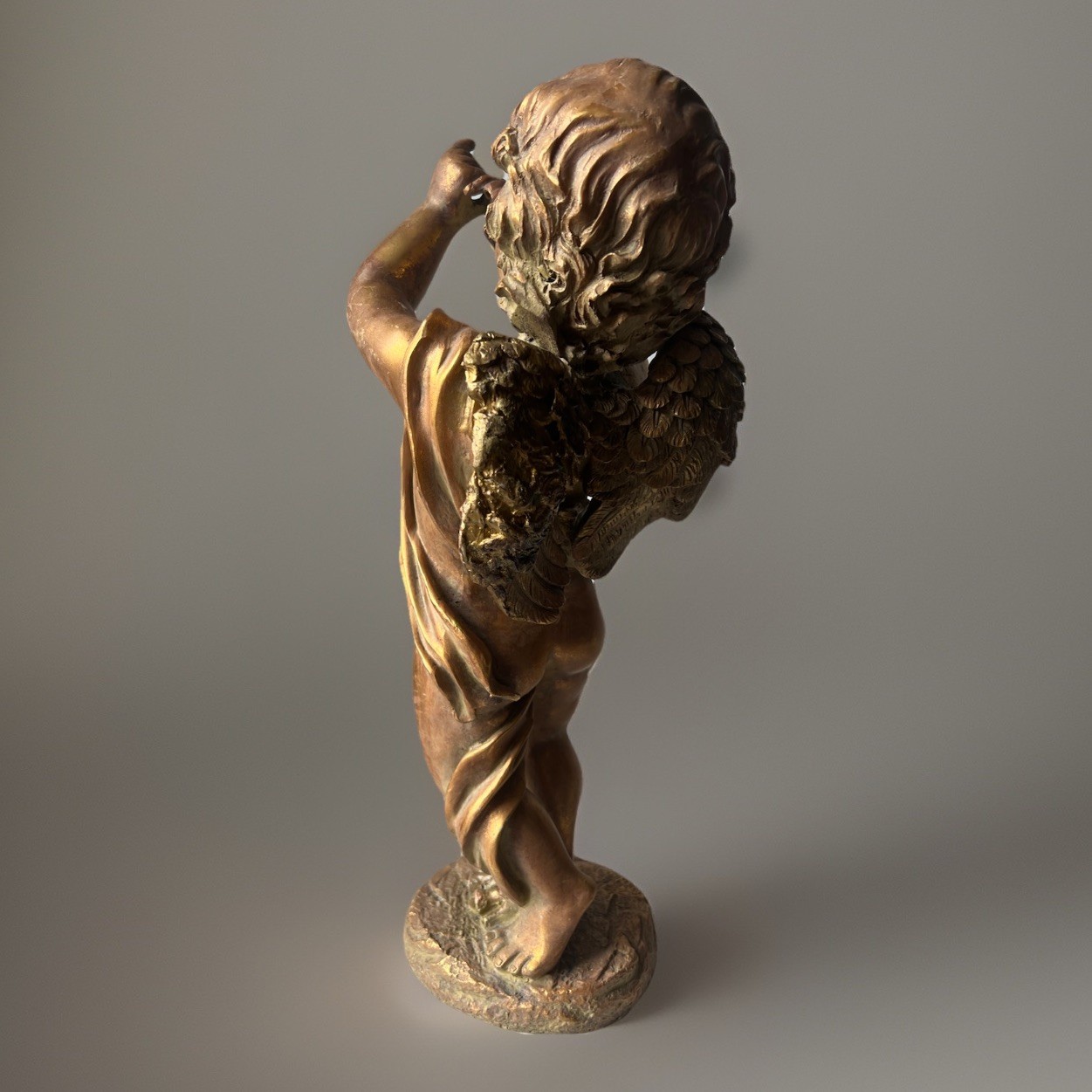 Vintage Gilded Cherub Figurine Angel statue Decor Gold Tone 19”Tall