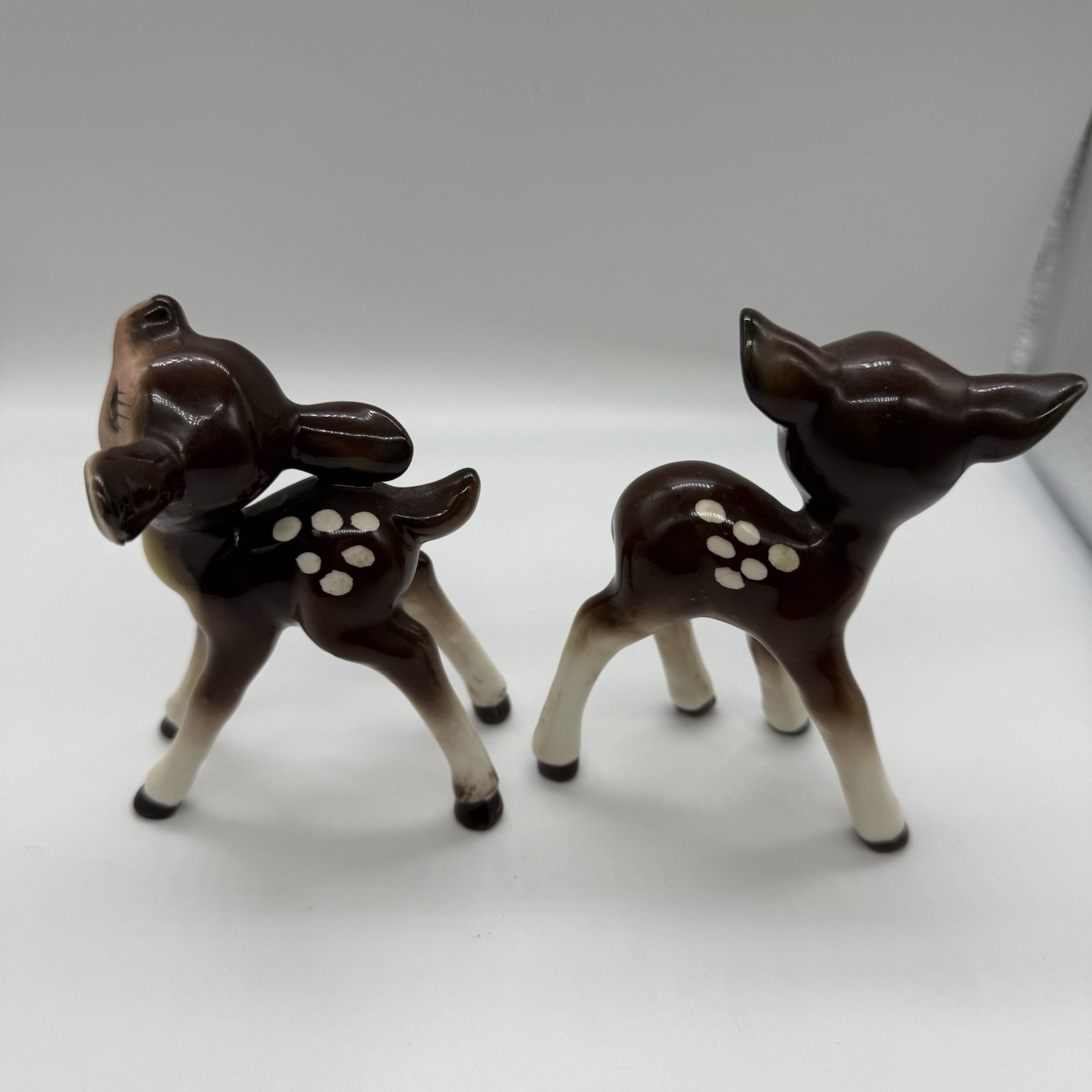 Vintage Bone China Deer Figurine Set of 2 Japan Tiny Animals Big Eyes Decor