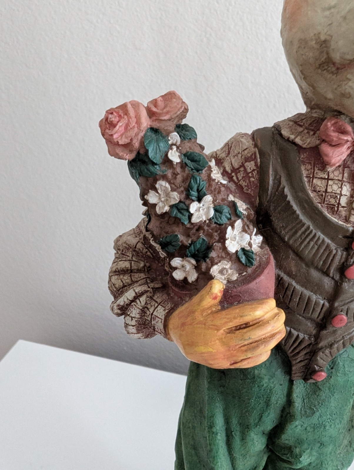 Paul Gordon folk art dapper figurine rabbit bunny flower pot vest bowtie