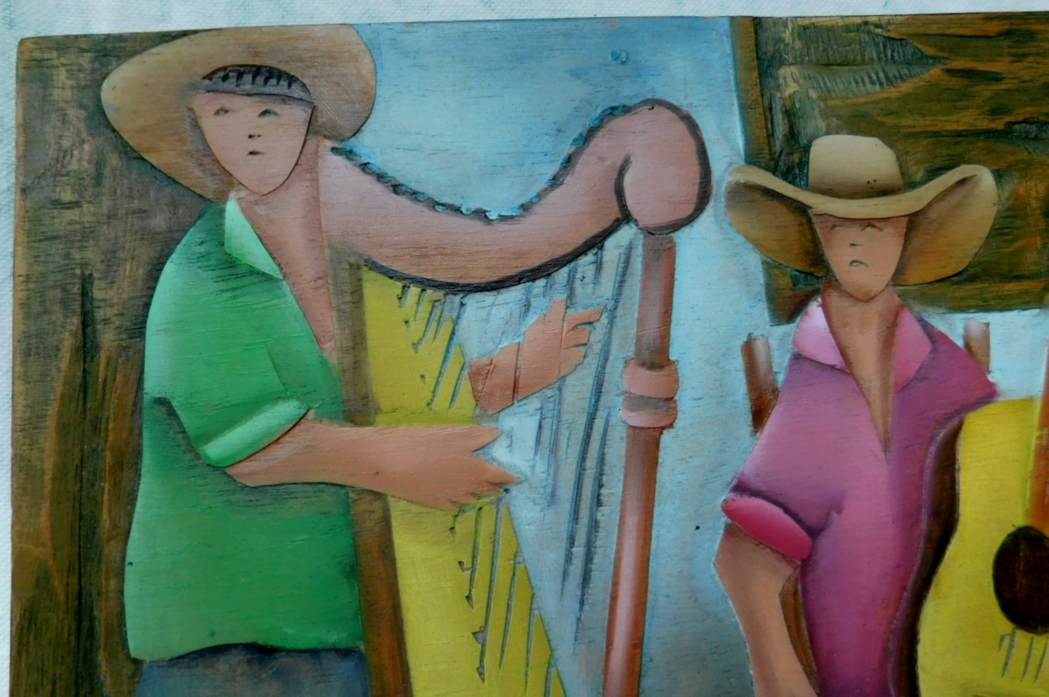 VERY WELL HAND CARVED AND PAINTED SIGNED WOODEN ART WORK