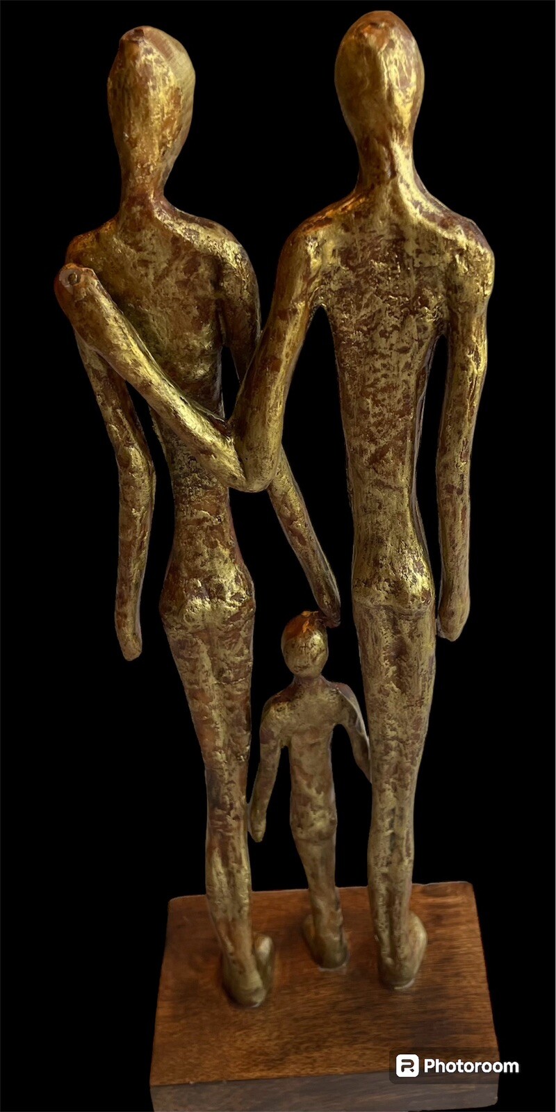 Great Art Sculpture Family of 3 Mother Father Child Polyresin Wood Base 17”
