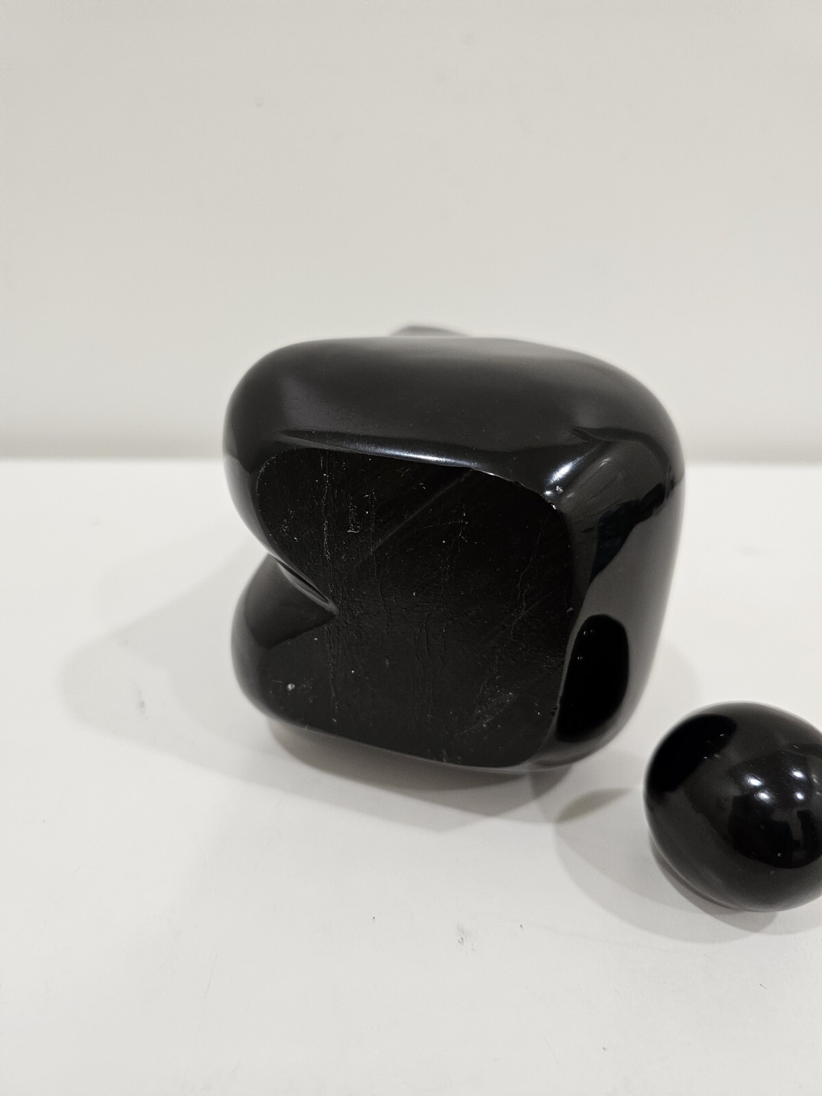 Rare Solid Polished Black Onyx Marble Mother & Child Sculpture Postmodern
