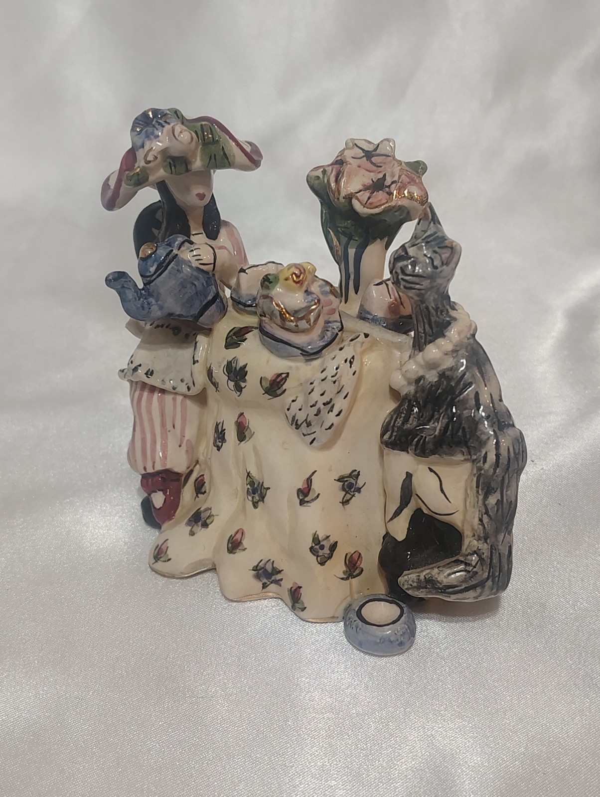 Blue Sky Clayworks Lady Tea Party Serving Gray Kitty Cat By Heather Goldminc