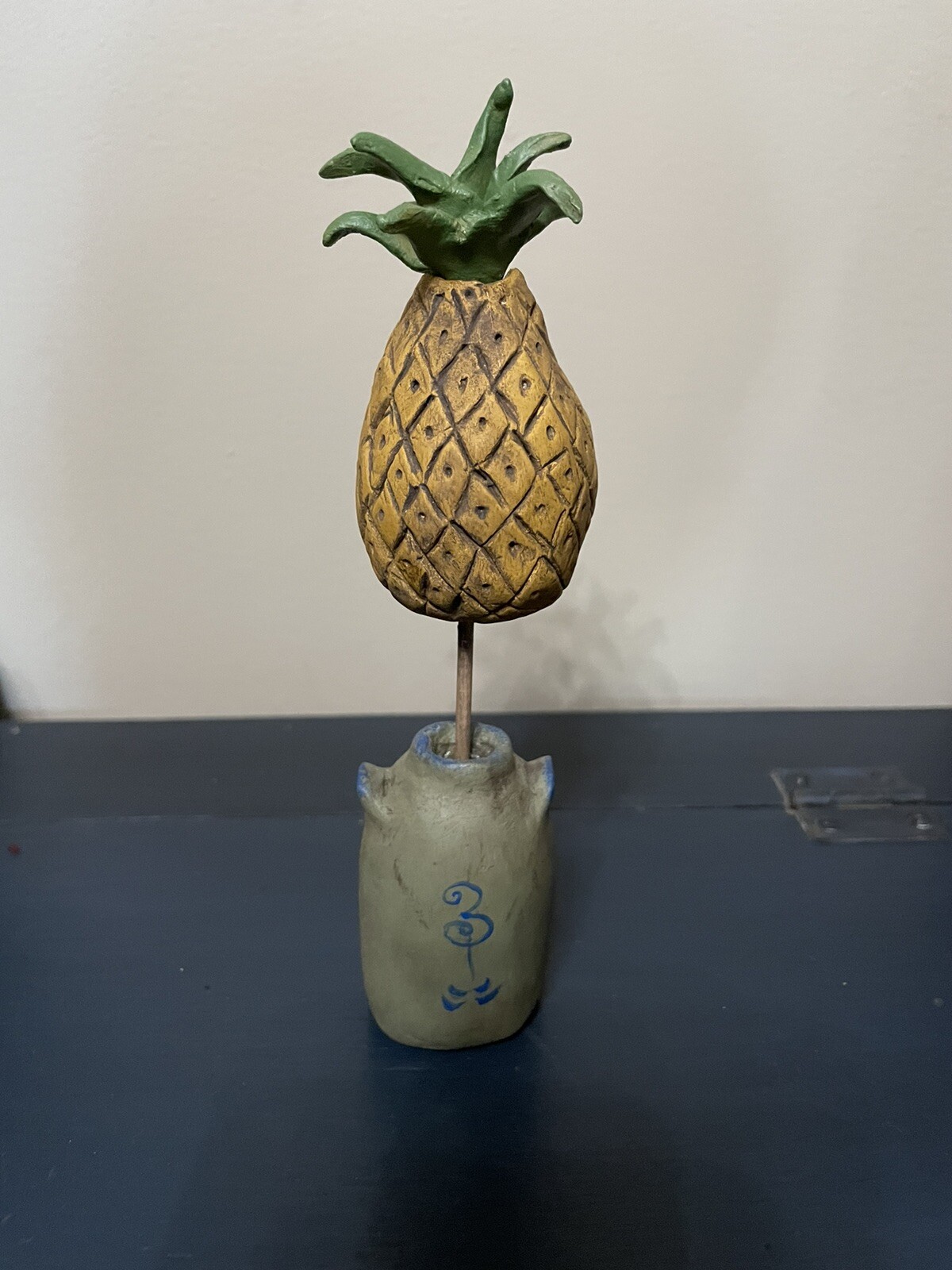 Vickie Smyers Original Folk Art Primitive Crock Statue Stoneware Pineapple