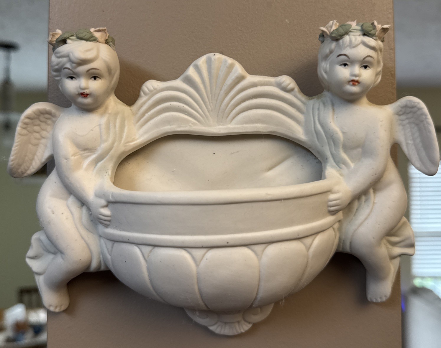 Vintage Shabby Chic Victorian Angel Cherub Wall Pocket Planter￼