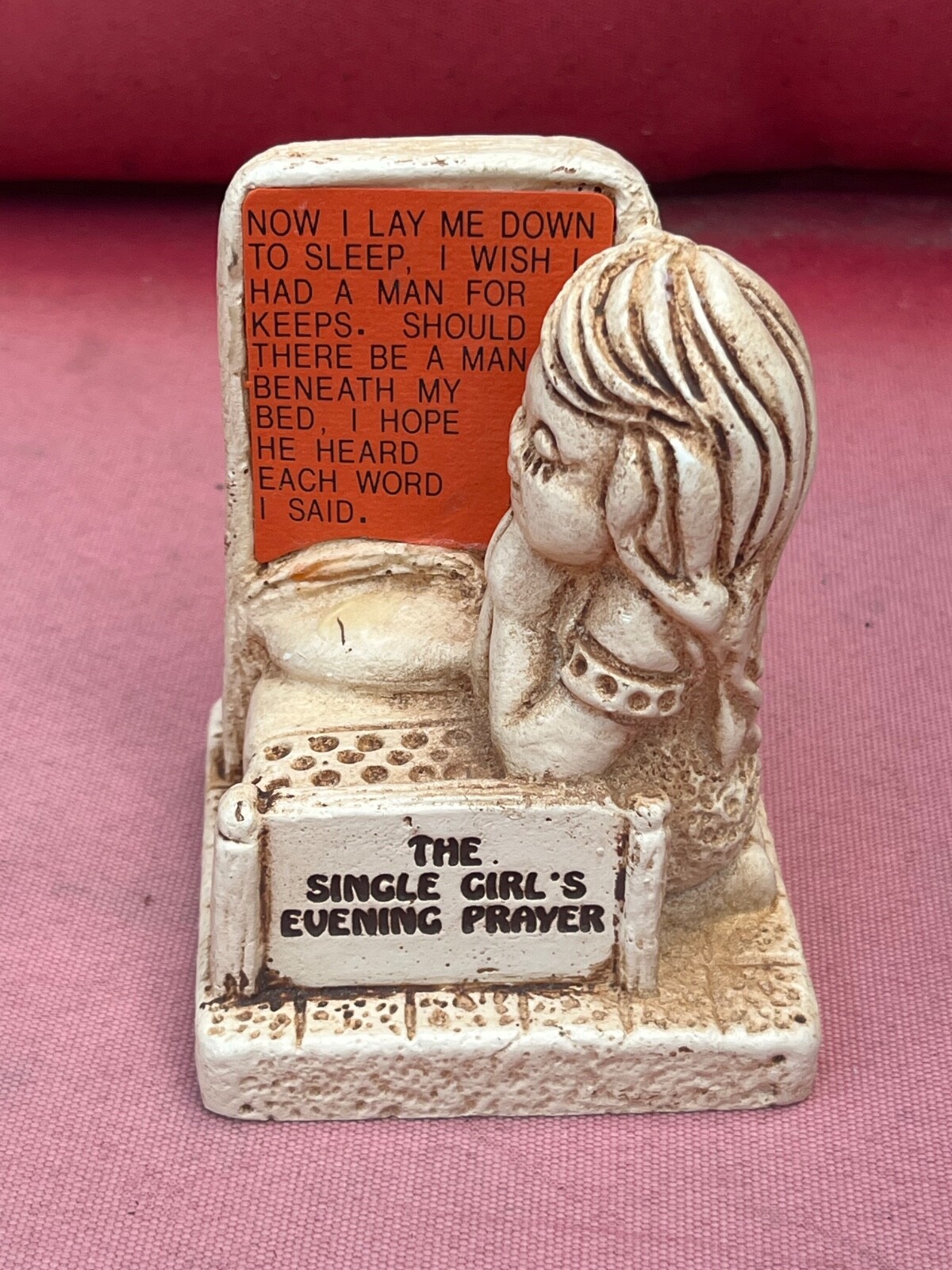 Vtg The Single Girls Evening Prayer Paula 1972 Resin Desk Figurine Man for Keeps