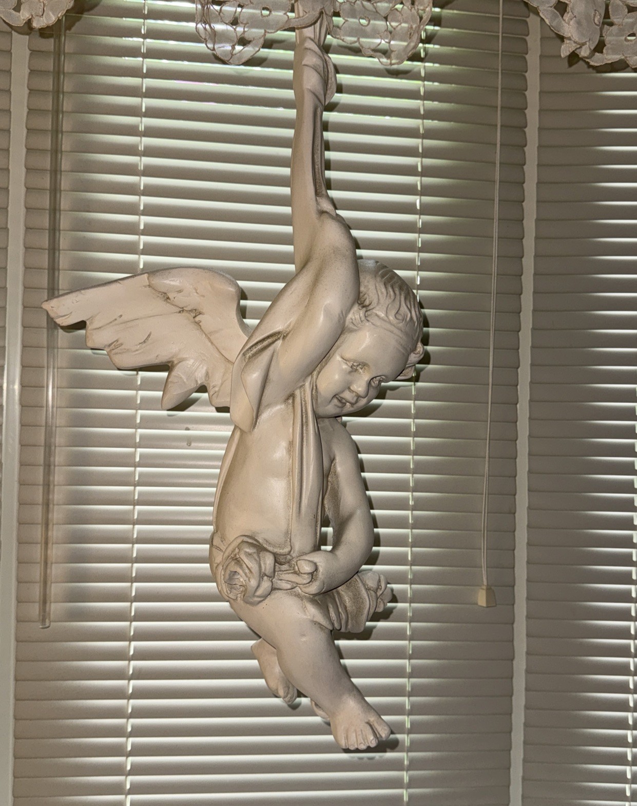 Vintage 26” Hanging Cherub Angel Wall Sculpture Resin Intact One Piece