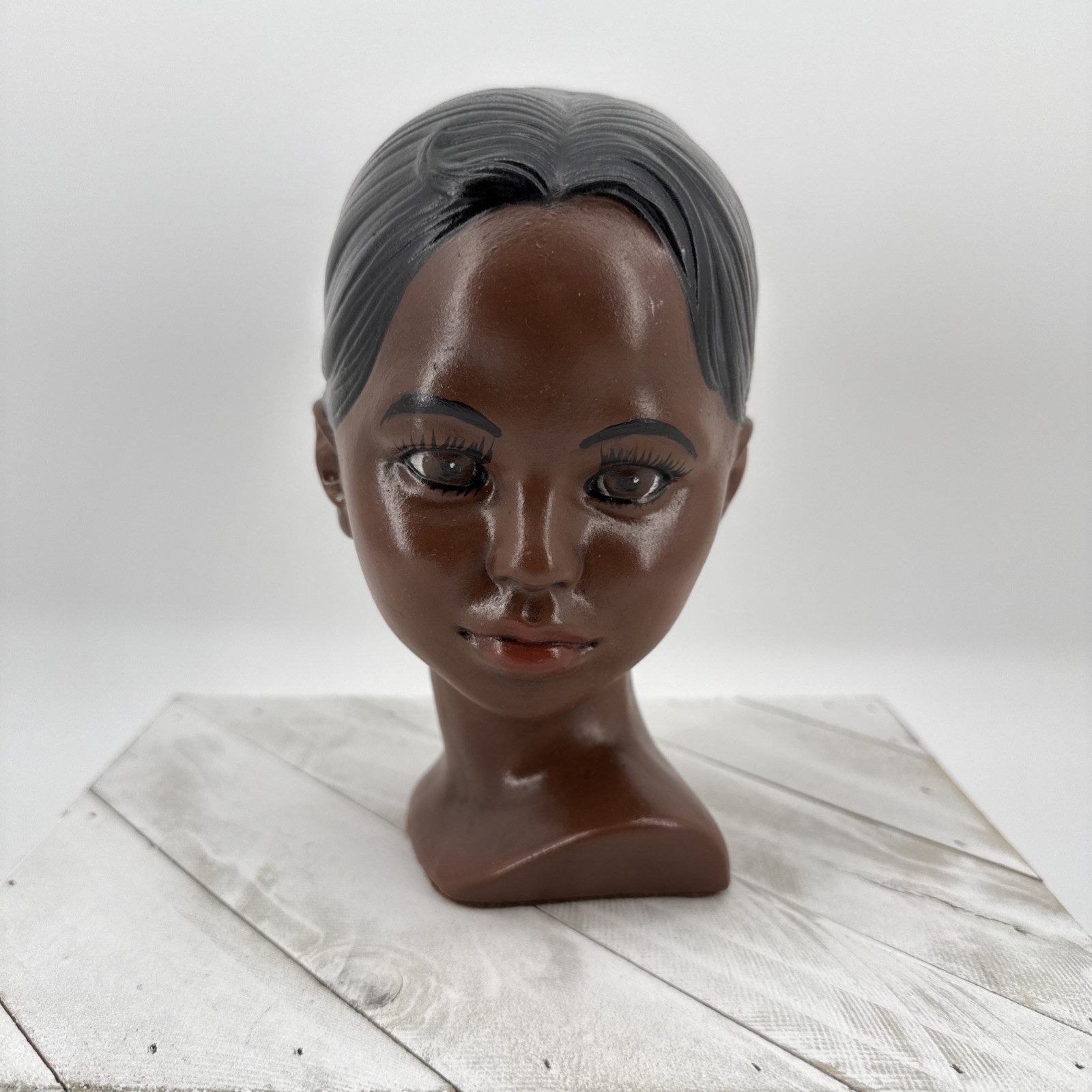MARWAL MCMC VINTAGE CHALKWARE POLYNESIAN BEAUTY GIRL 7″ BUST DARK SKIN EUC