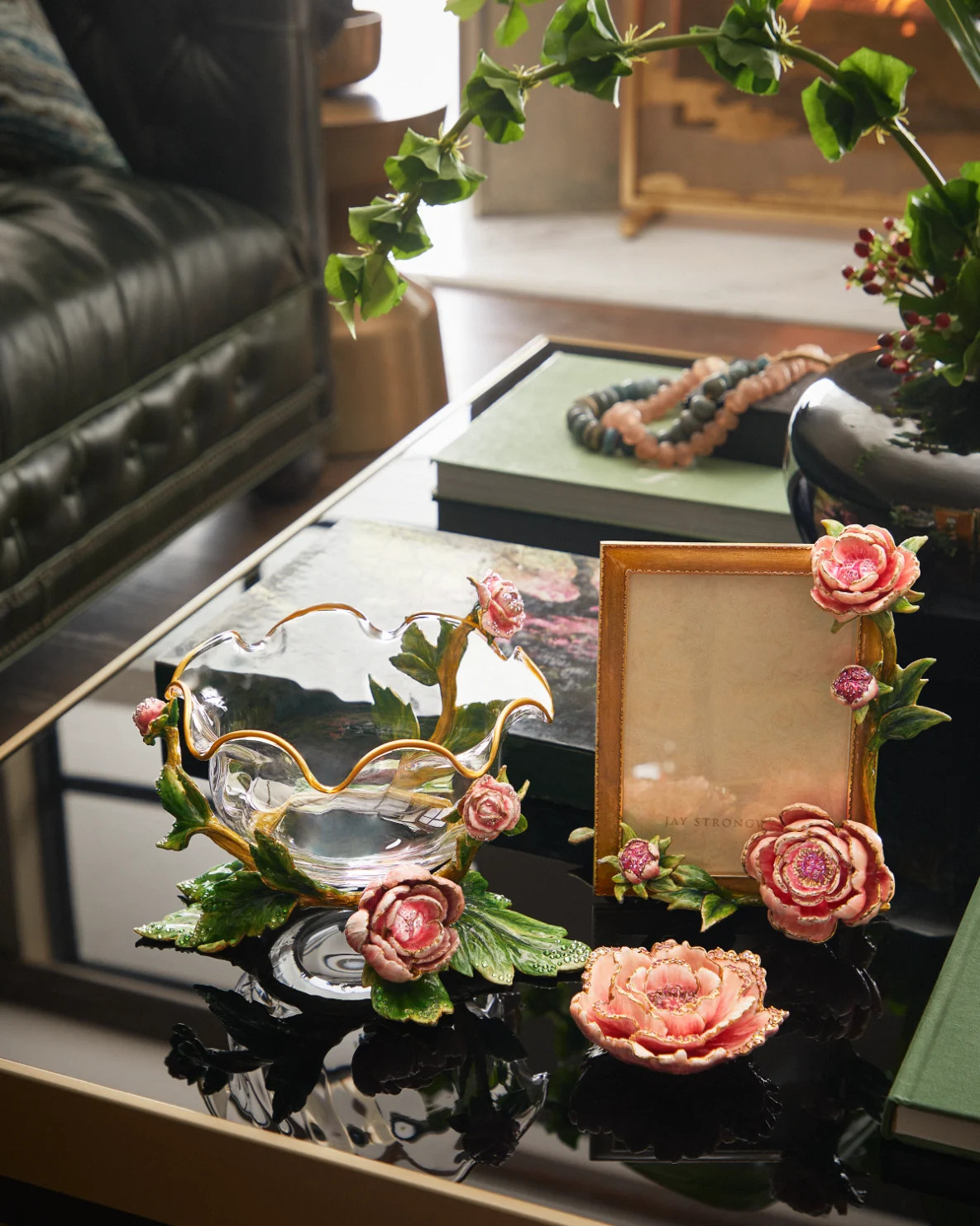 Jay Strongwater Flora & Fauna Briar Peony Tabletop Object New