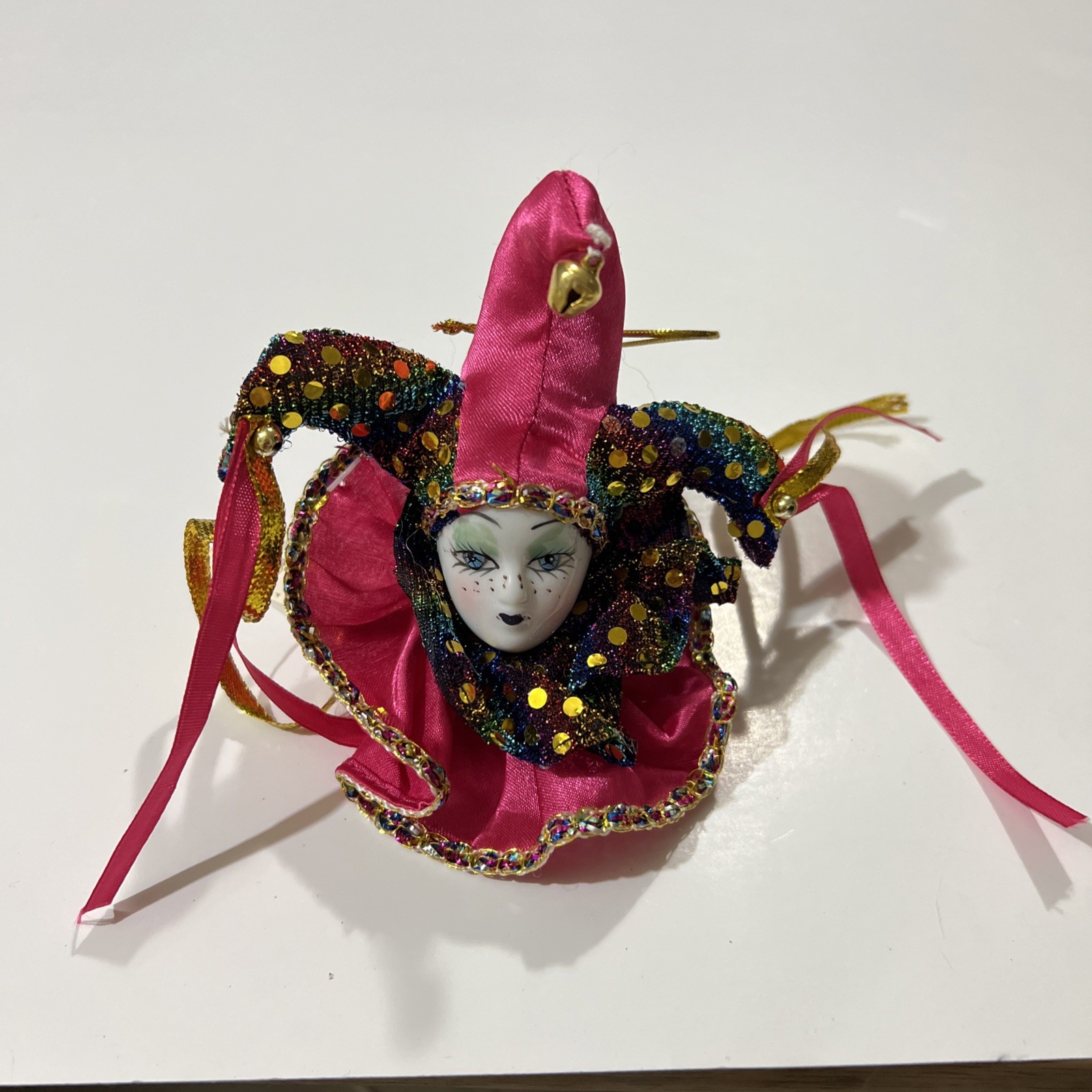 Harlequin Jester Face Mardi Gras New Orleans Ornament Magnet Ceramic Sequins