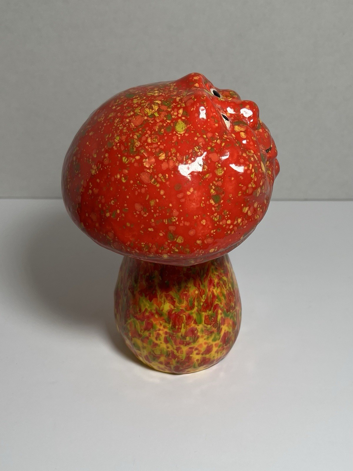 Vintage Ceramic Mushroom Figurine Face Smiling Lava Glaze MCM Psychedelic 7.5”