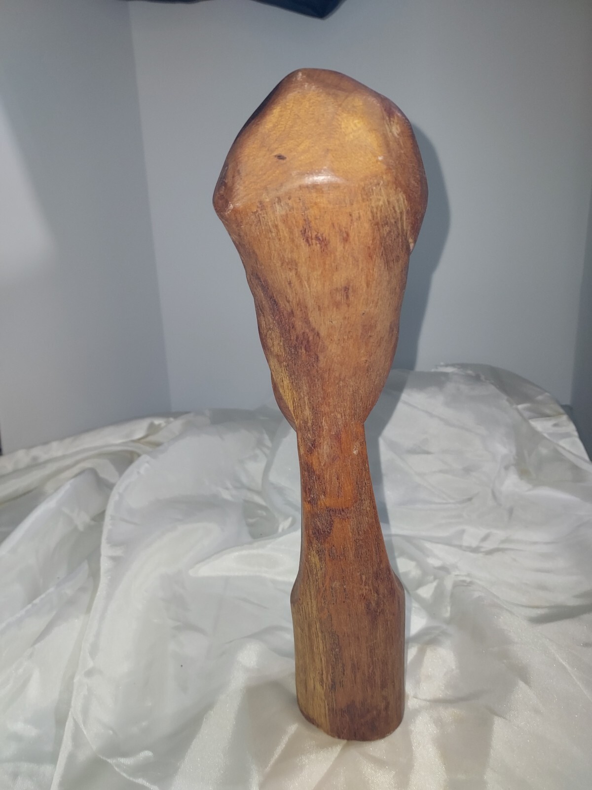 Hand Carved wood HEAD face 11” TALL bust figure sculpture Nose Cracked See Pics