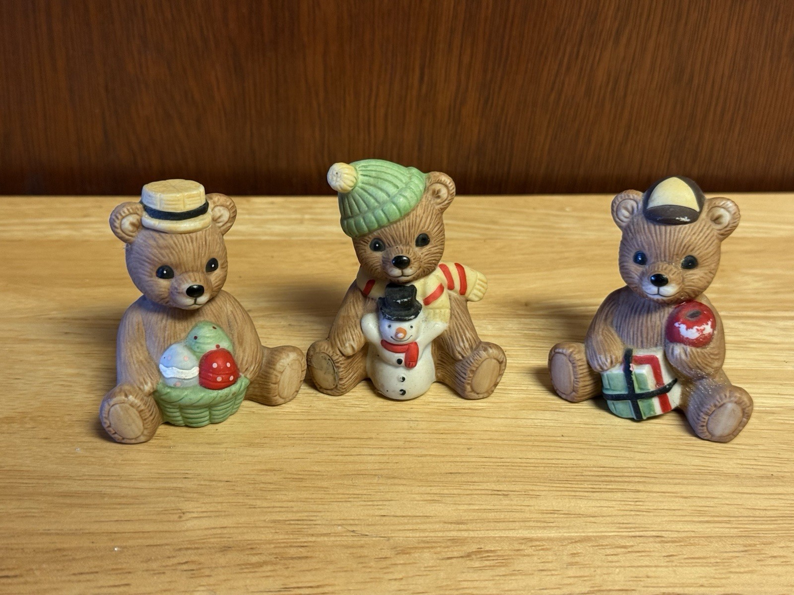 Vintage HOMCO Bear Holiday Christmas Figurines #1413 Set of 3