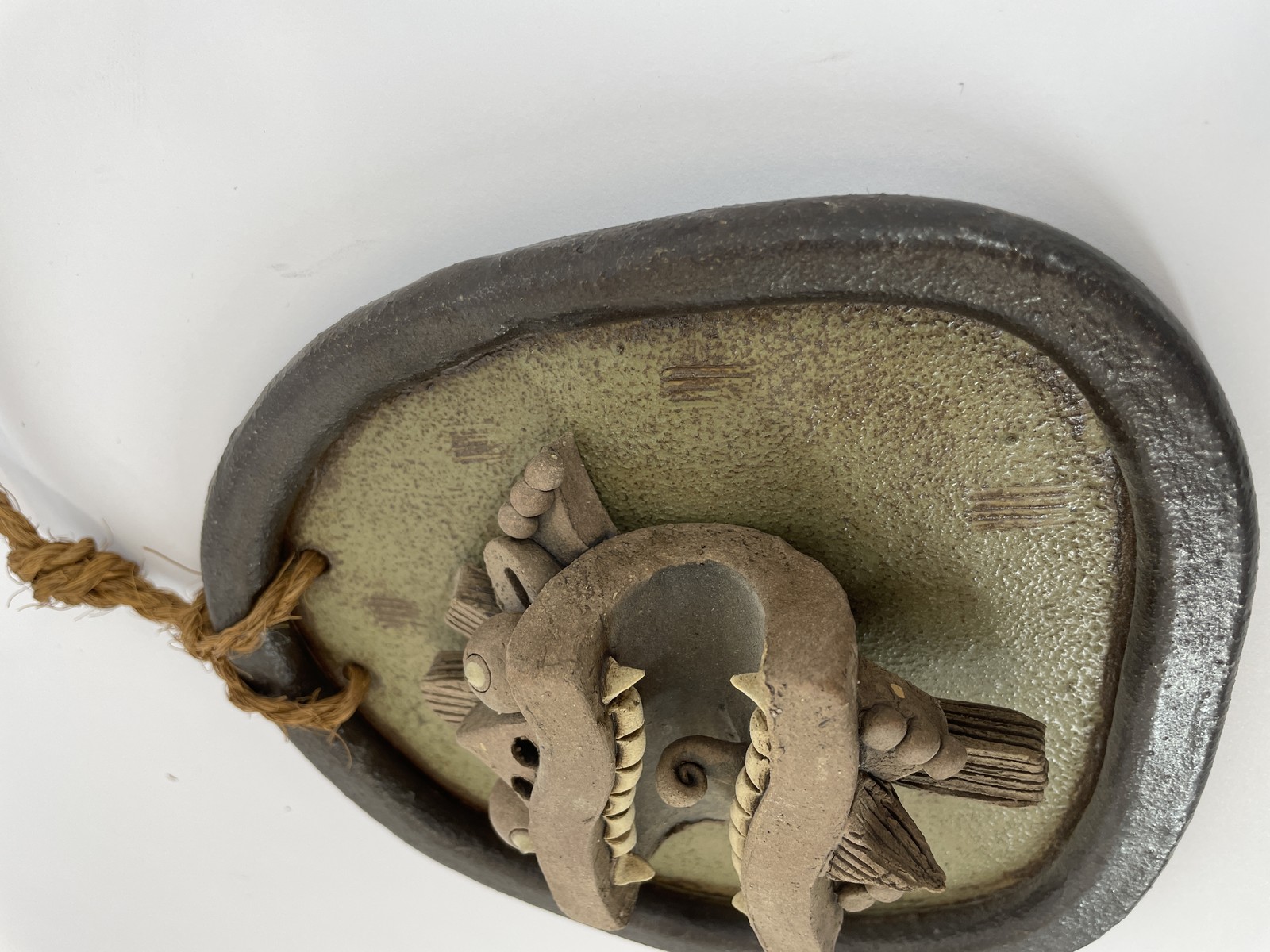 Handmade Clay Pottery Wall Hanging Art Sculpture Monster Face Figure Signed