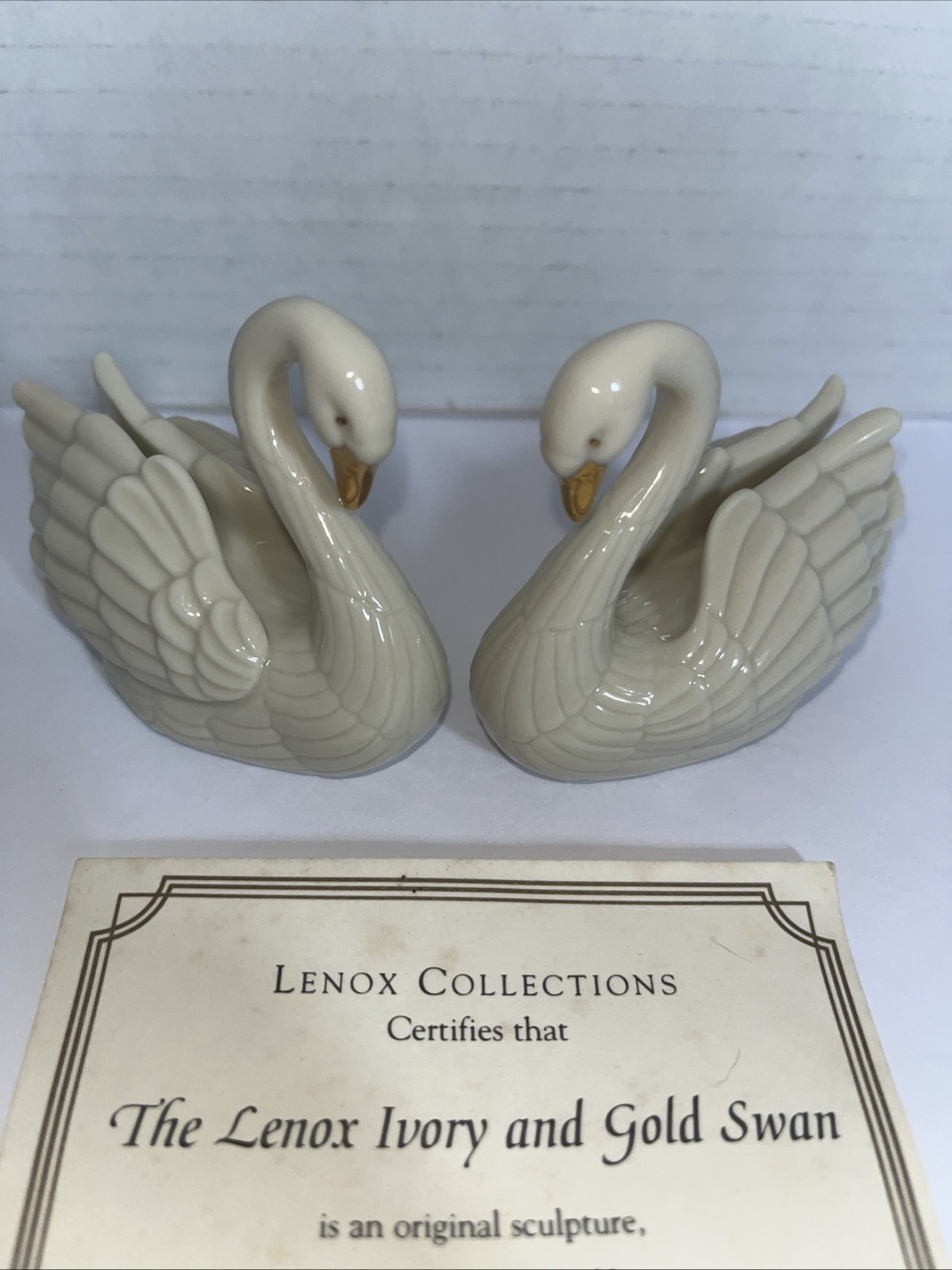 Vintage Lenox Swan Cake Topper Place Card Holder Porcelain Ivory and 24k Accent