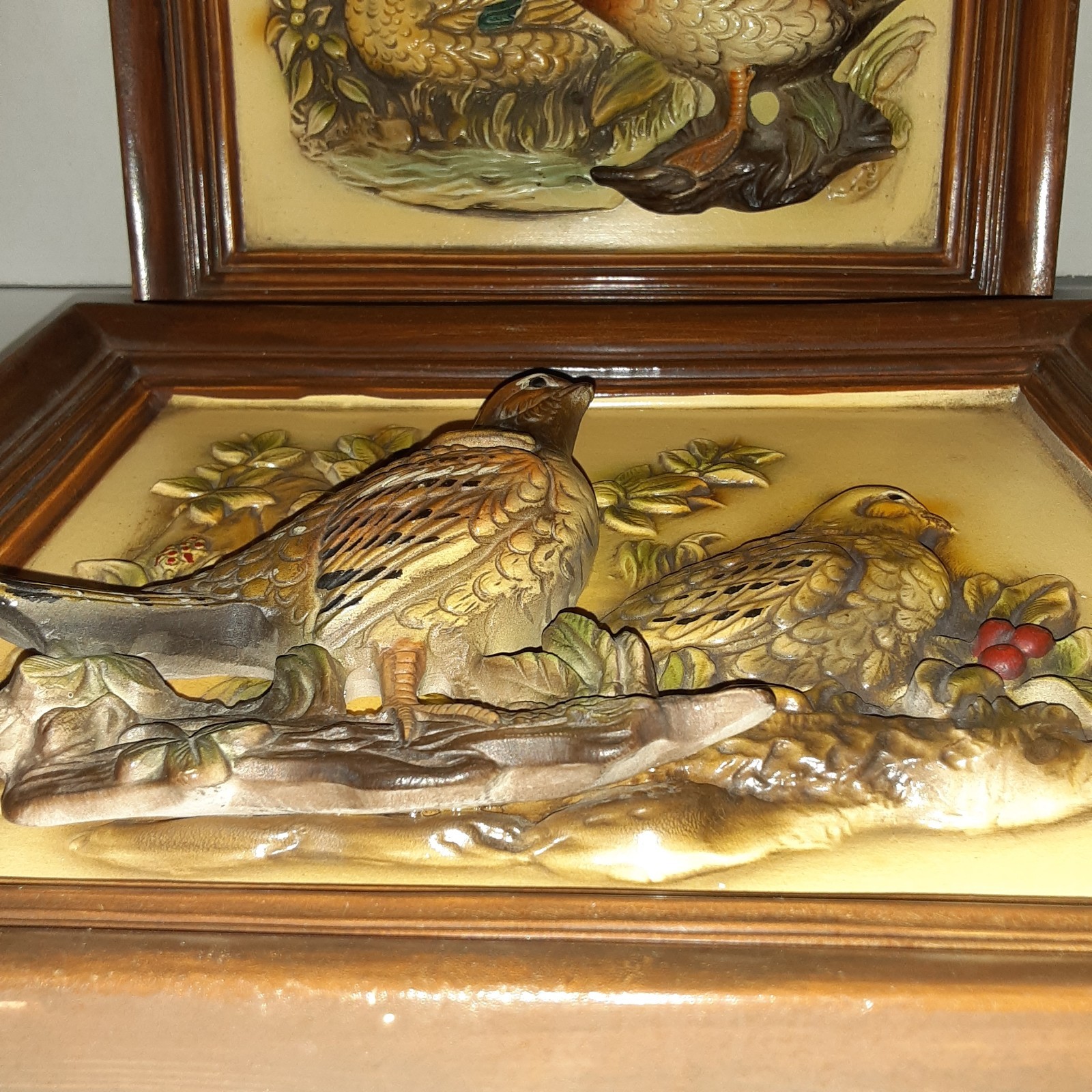 MCM Napco Chalkware Pictures Mallard Ducks Quails 3D Set Of 2