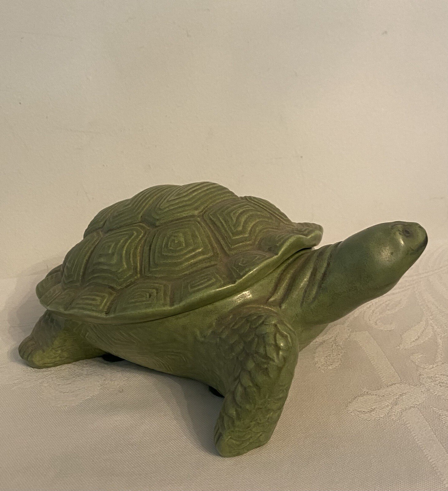 Vintage 1967 Holland Mold Green Ceramic Turtle Tortoise Jar with Lid Signed