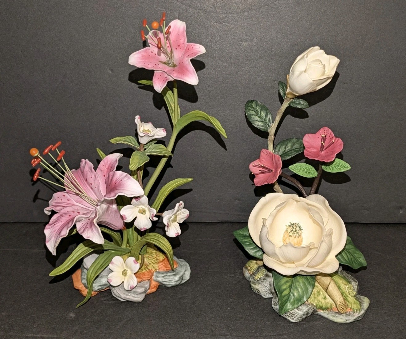 2x Lenox Fine Bone China Flower Sculptures – Rubrum Lily & Magnolia – 6 3/4-7.5″