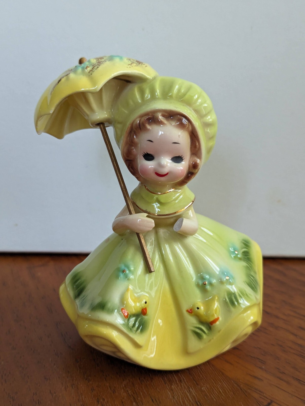 Josef Originals 1974 April Birthday Girl With Umbrella*Damaged See Photos