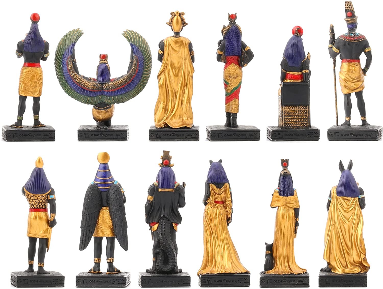 12 Pc 3.5″ Egyptian Gods Figurine Set Black & Gold Bastet Anubis Thoth and More