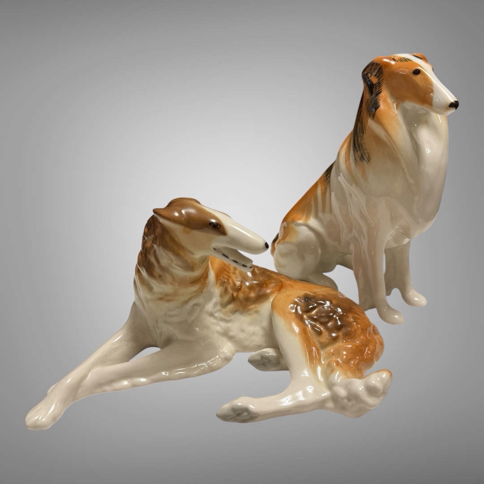 Vintage Lomonosov Porcelain Collie & Wolfhound Dog Figurines – USSR