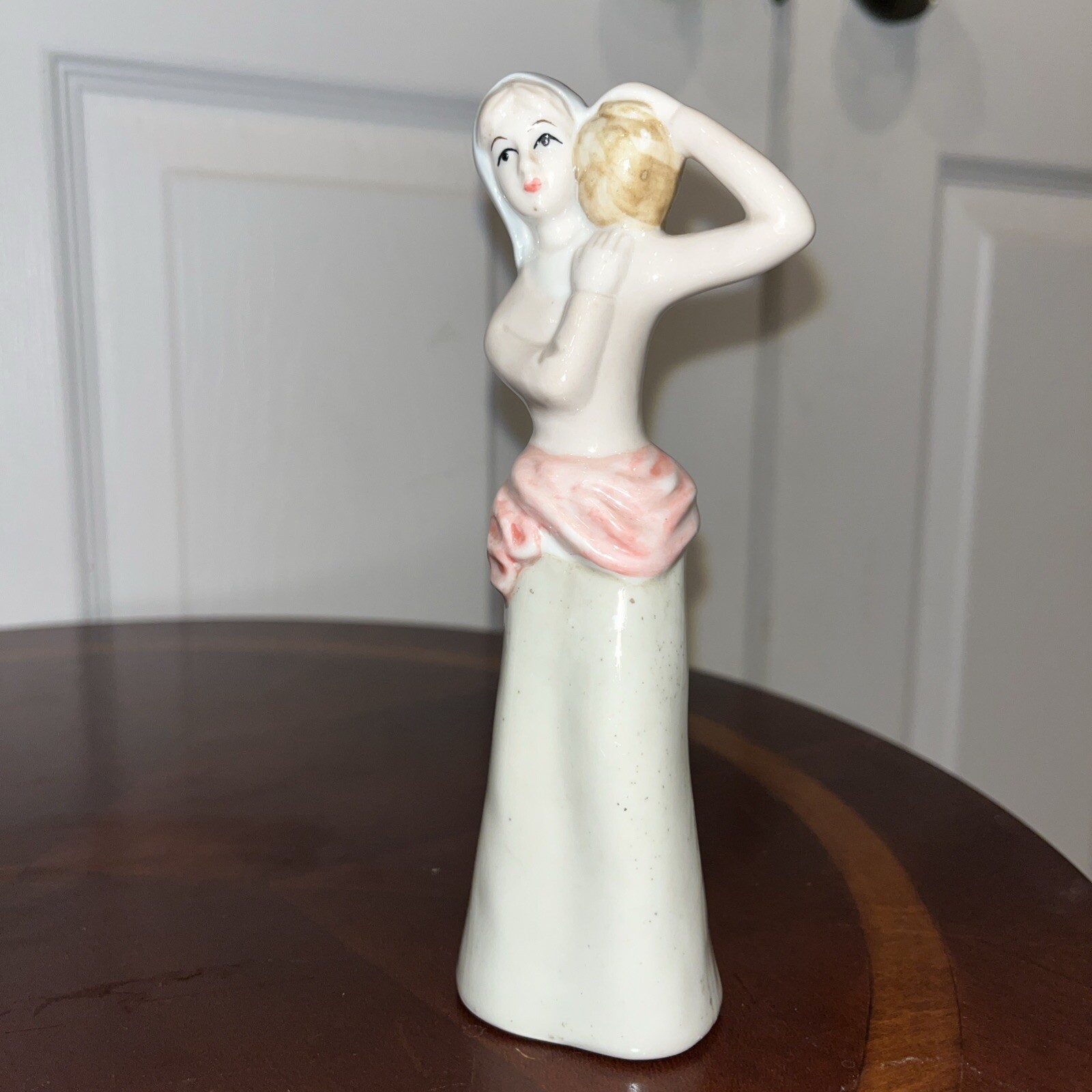 Set of 2 Maiden Peasant Women Porcelain Figurines w/ Water Jars Jug 5 x 1.25 in