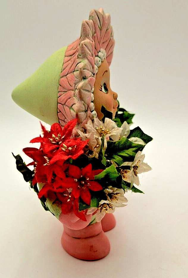 Baby Flower Poinsettia Figurines Set of 2 Hand Painted Initials Signed READ HTF