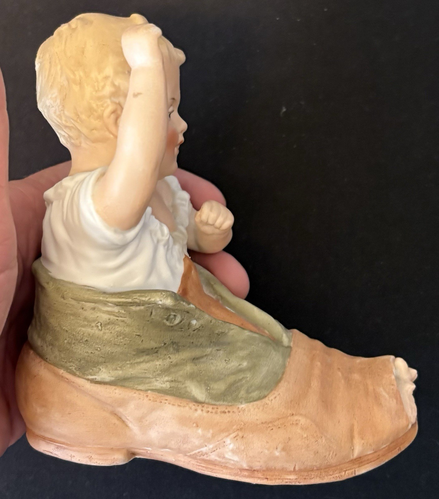German Heubach Bisque Boy in Shoe 4 3/4 Rising Sun Mark