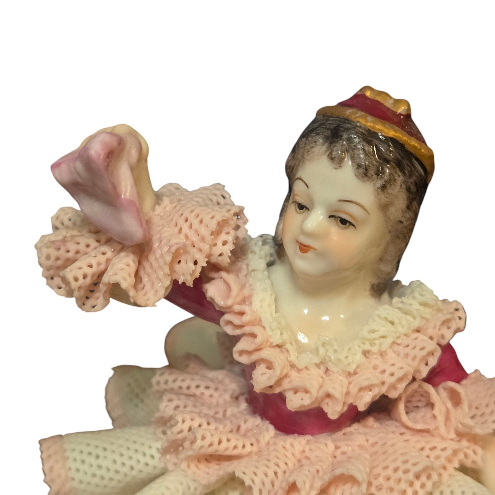Vintage Irish Dresden Porcelain Figurine Babette Pink Lace Dress