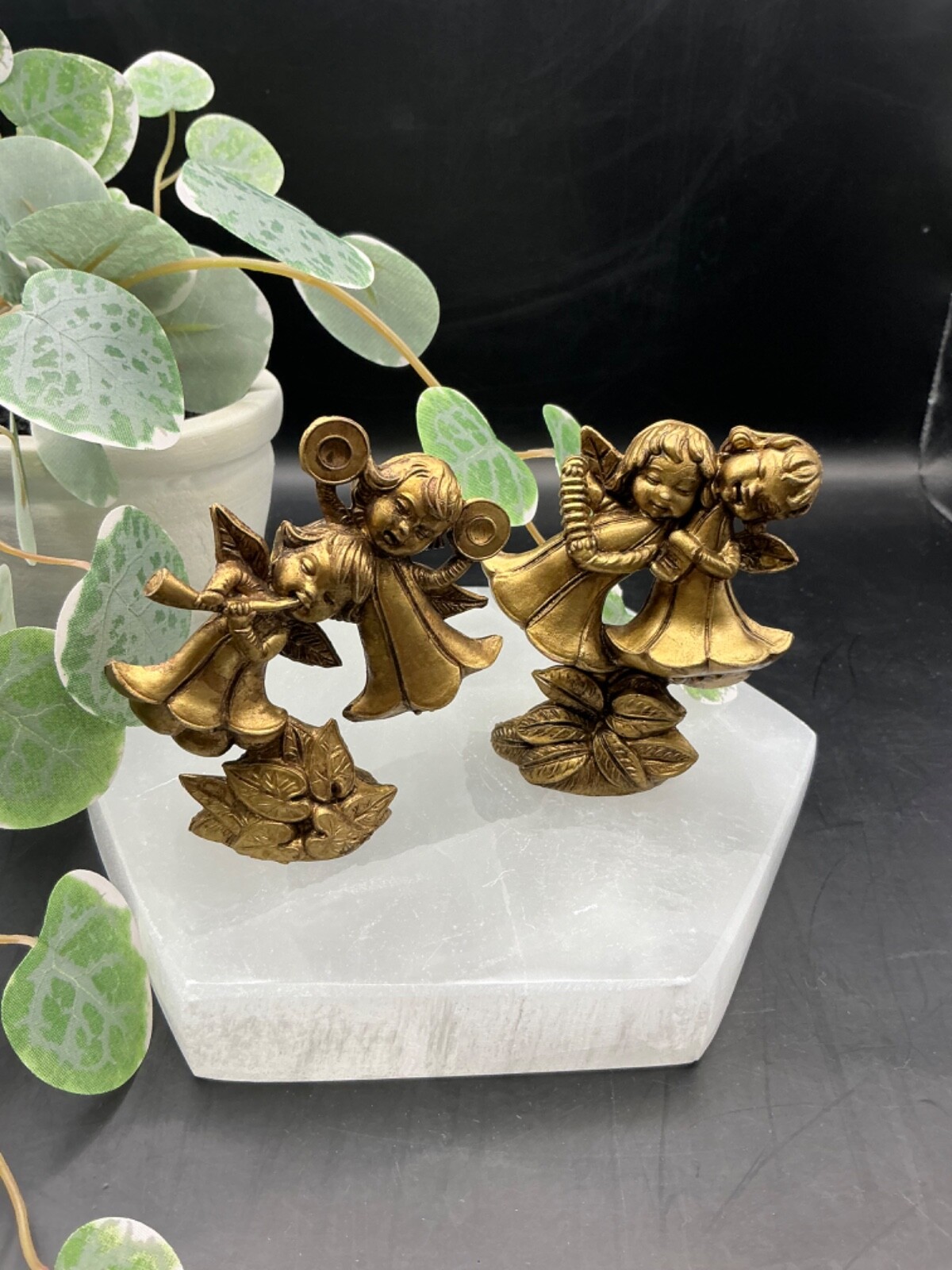 VTG MCM Gold Molded Plastic Angel Cherub Figurines Italian
