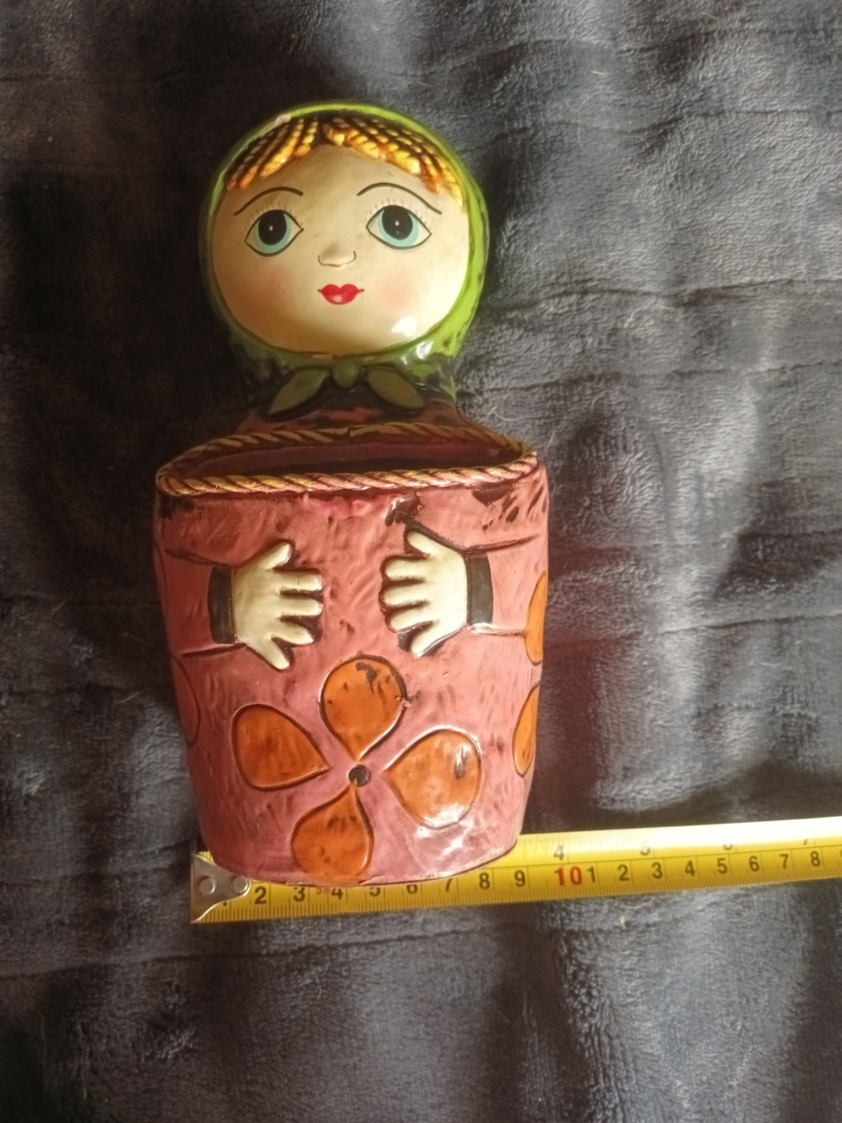 1960s Pride Creations Babushka Paper Mache Plant Holder Wall Pocket