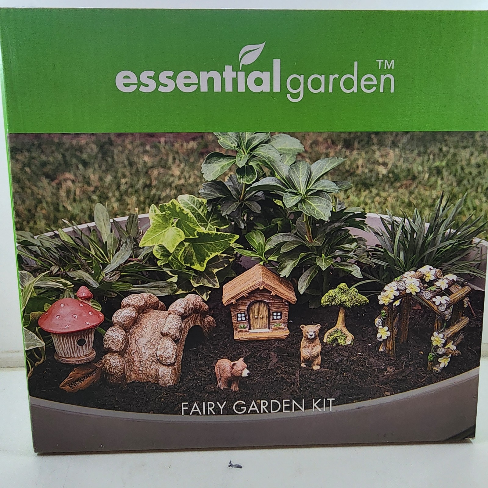 Essential Garden Fairy Garden Kit~ BABY BEARS & CABIN SET ~ 7 Pc Figure Set