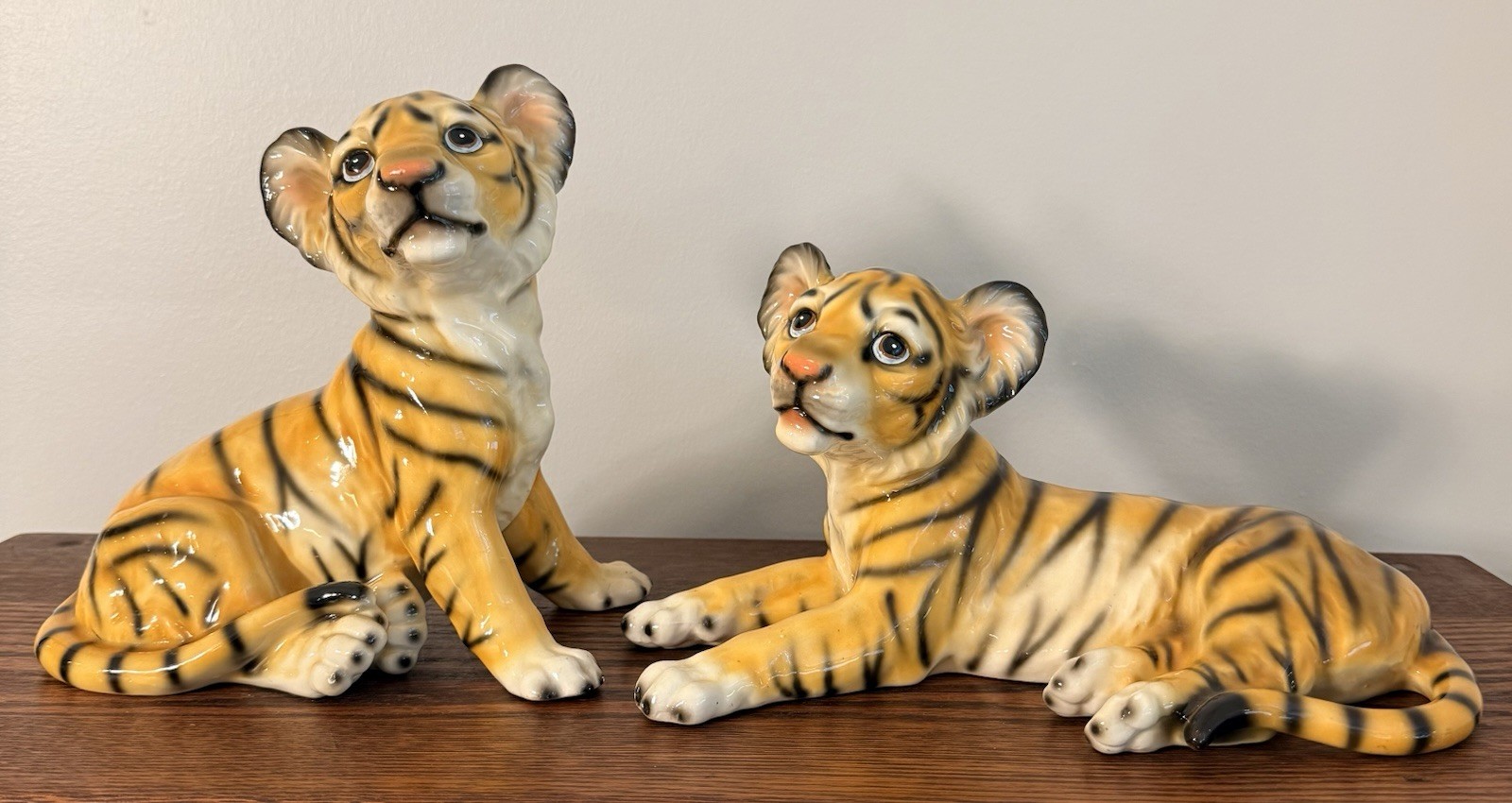 Vintage Norleans Japan Ceramic LARGE Tiger Cub Figurines Set Mid Century RARE