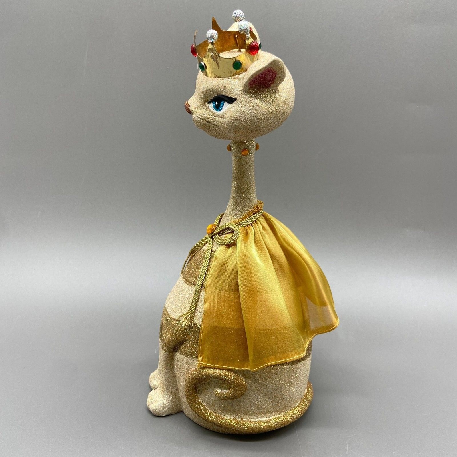 Mark Roberts Royal Cat Figurine Glitter Resin Crown Gold Cape Whimsical Decor