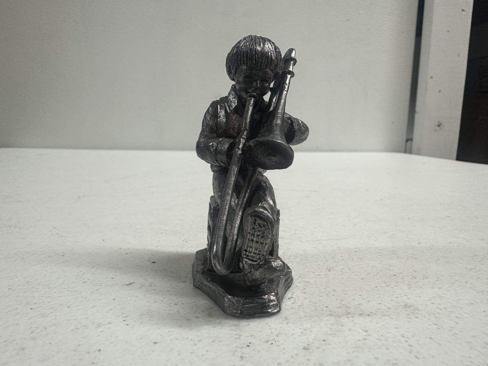Young Boy Playing Trombone Pewter Figurine
