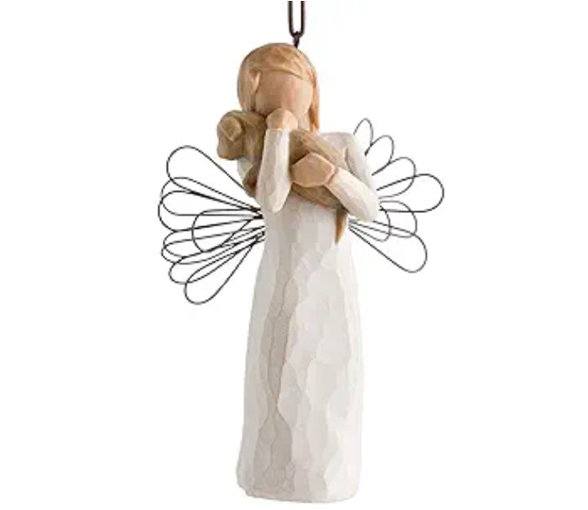 Willow Tree Angel of Friendship Ornament, Sculpted Hand-Painted Figure Brown Dog