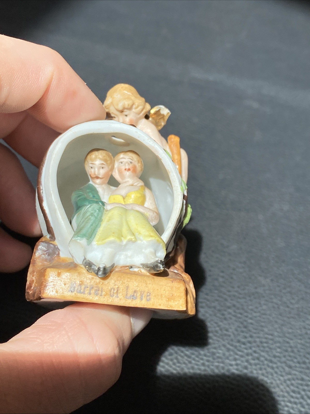 Antique Fair Souvenir Courting Couple Barrel of Love Cupid Cherub Angel AS IS*