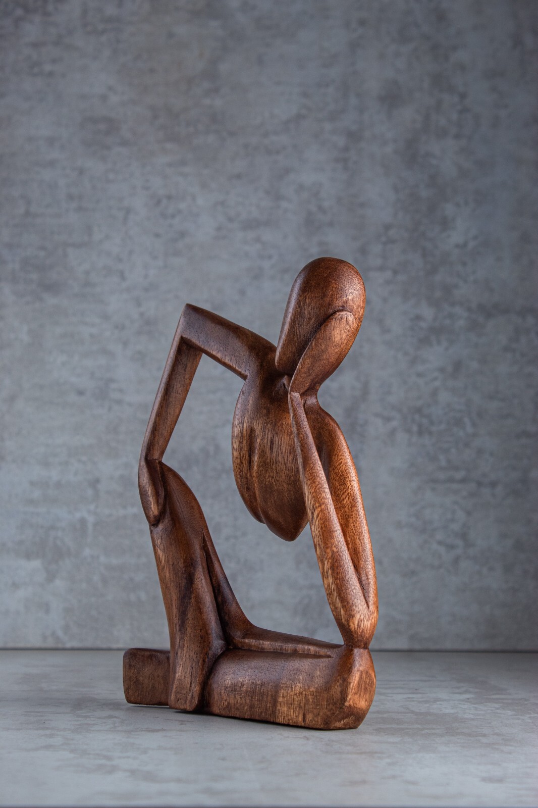 Wooden Handmade Abstract Sculpture Statue Handcrafted – Thinking Man – 7.8″ Tall