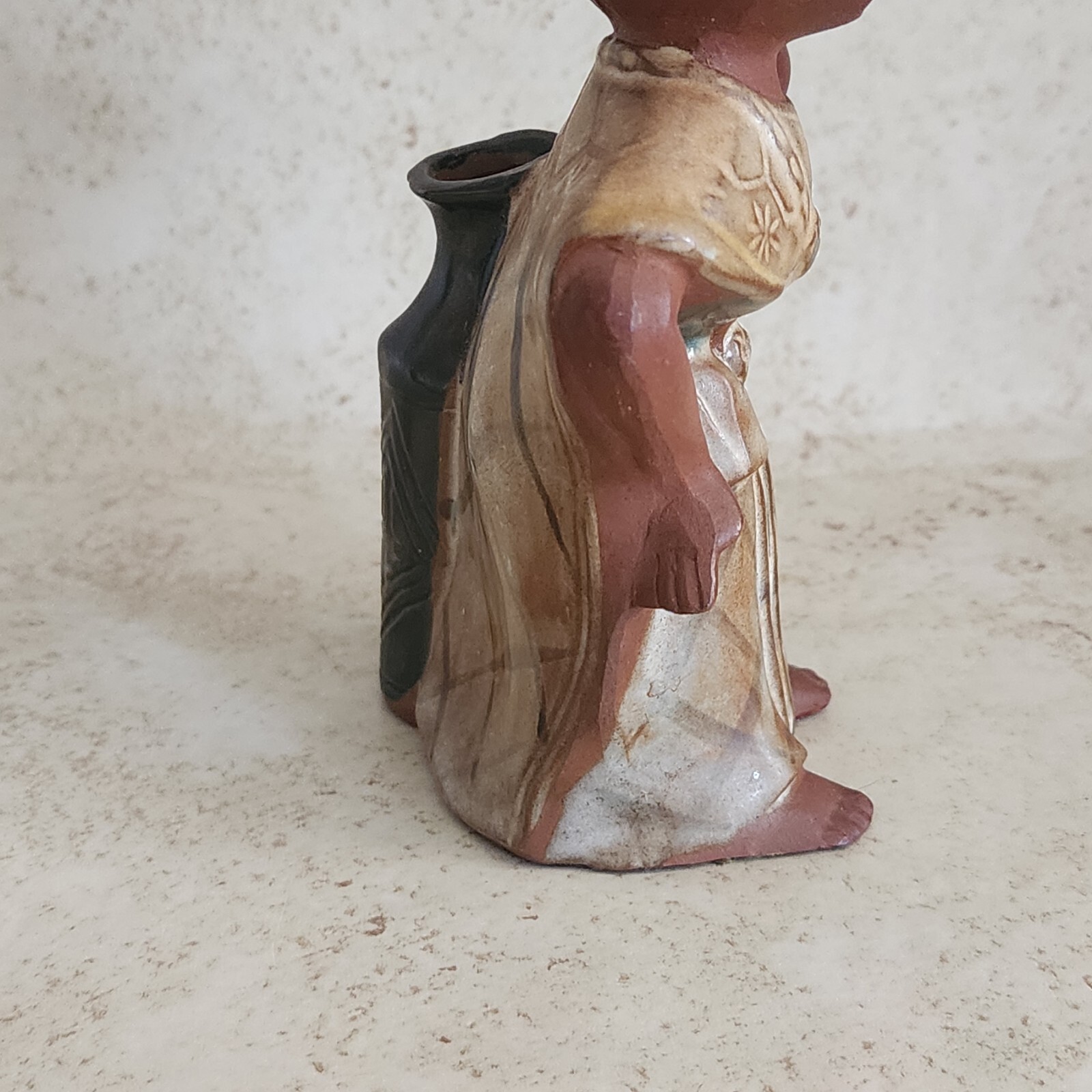 Vintage Redware Thailand Girl Bud Vase Matte Glazed Finish Marked Allied Japan