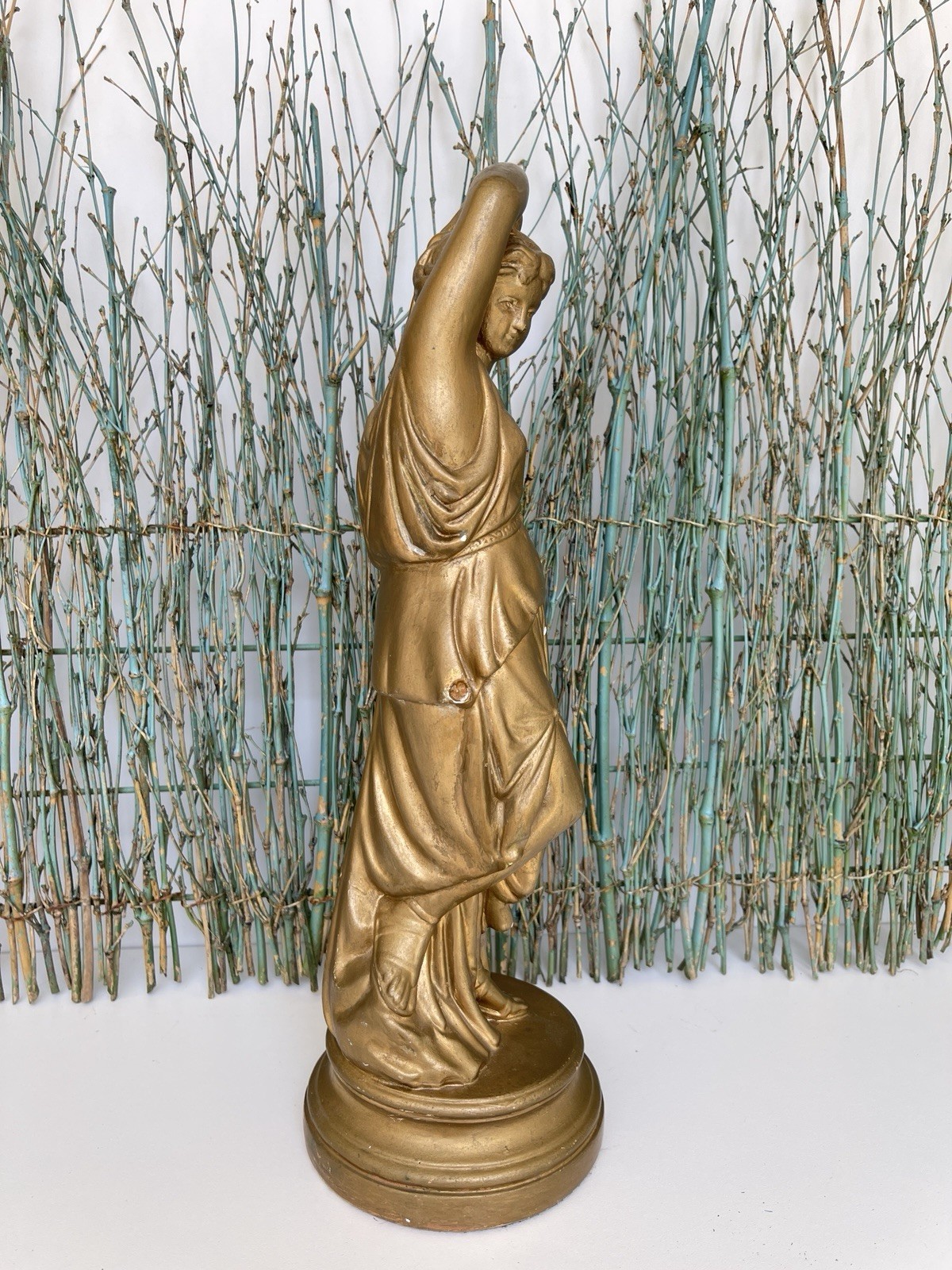 16″ Vintage MCM Artistic Royalties Gold Plaster Roman Greco Goddess Statue #1819